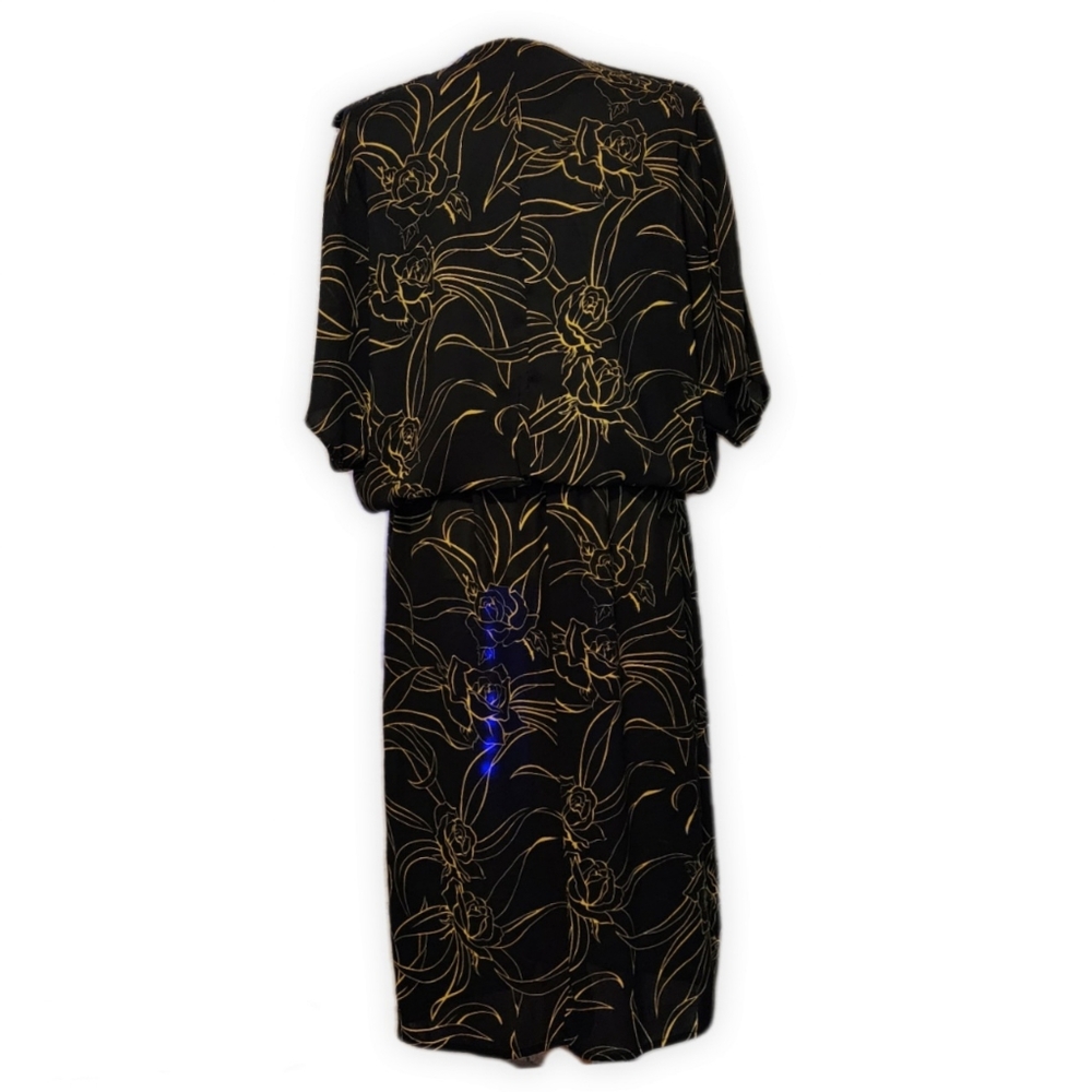 Perceptions 80's Vintage Black & Gold Rose Dress - Picture 3 of 9